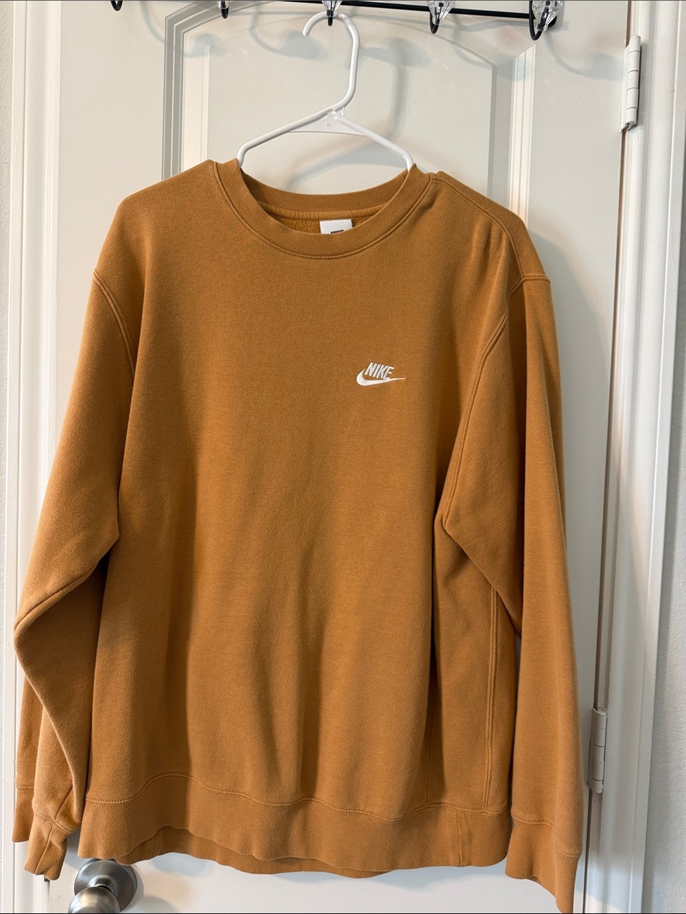 Nike Men's Caramel Crewneck Sweatshirt with White Logo